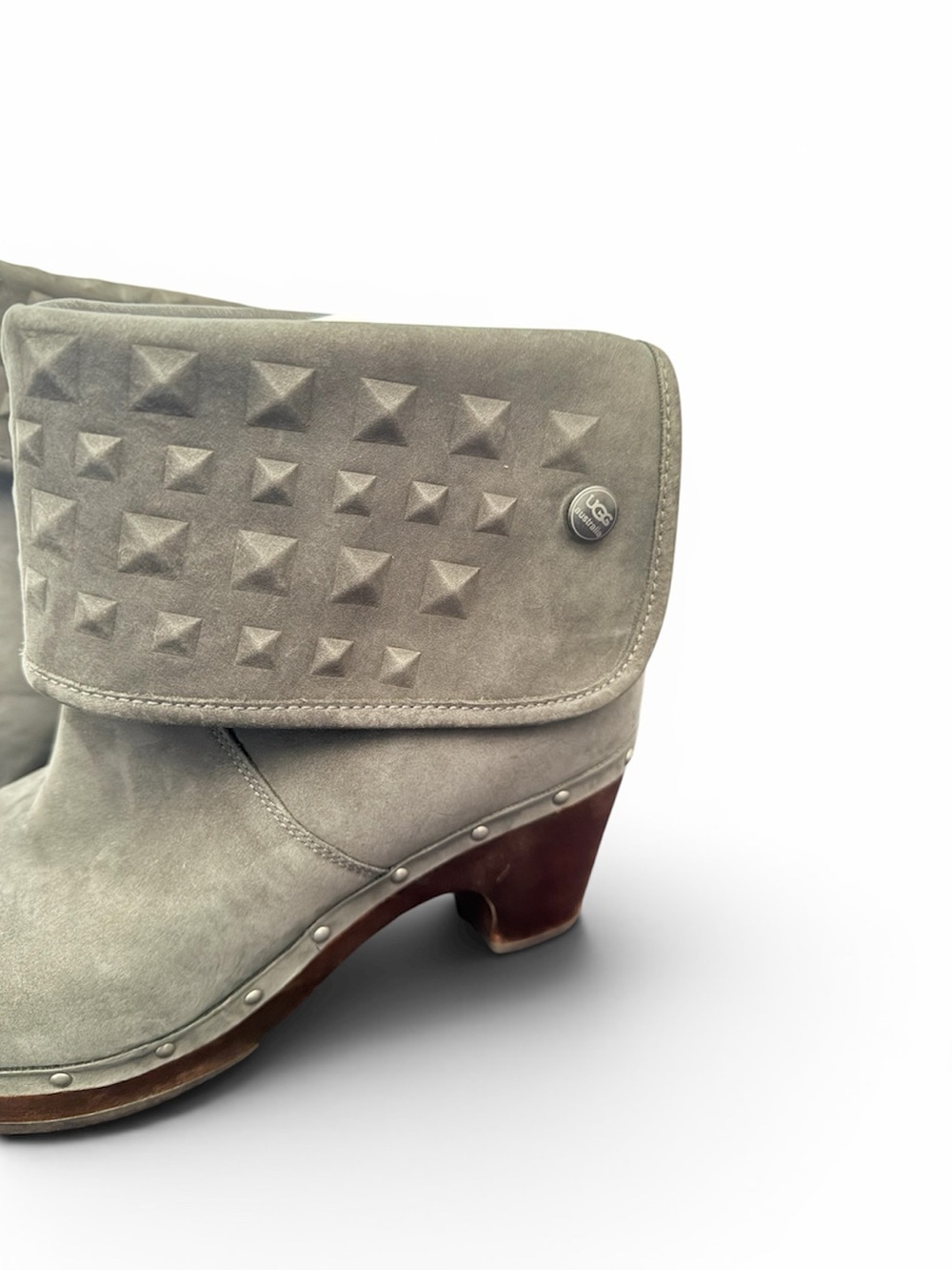 UGG Lynnea Studded Mid Clogs Heeled Boots Woven Suede - Picture 3 of 5